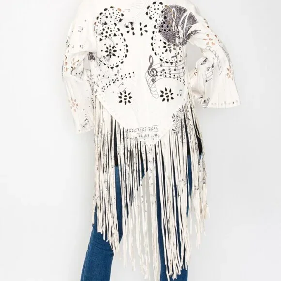 NEW ORIGAMI faux suede duster JACKET cardigan WESTERN BOHO FRINGE MUSIC FESTIVAL - Picture 9 of 10